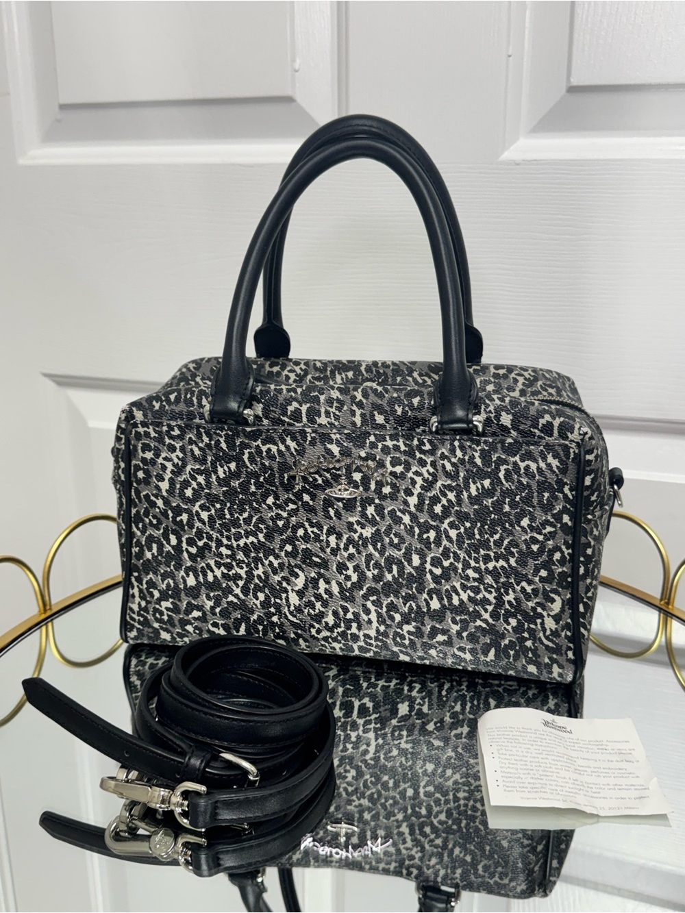 Vivienne Westwood Leopard Print Handle Crossbody bag canvas leather black white